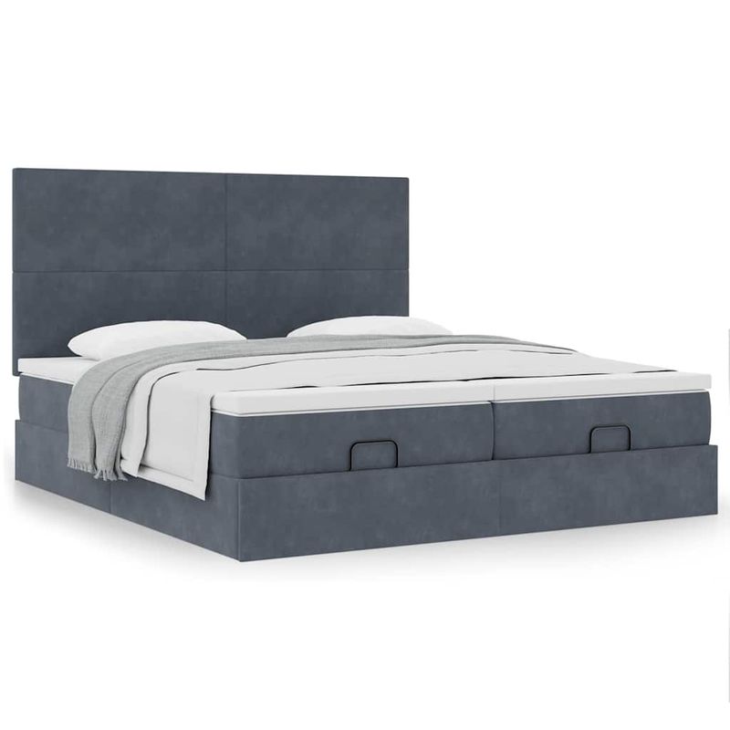 Casa si Gradina - Mobilier - Paturi si accesorii - Paturi - Cadru de pat otoman cu saltele Gri inchis 160x200cm catifea - Infinity.ro