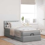 Casa si Gradina - Mobilier - Paturi si accesorii - Paturi - Pat otoman cu saltea tesatura gri deschis 100x200 cm, model design cu nasturi - Infinity.ro
