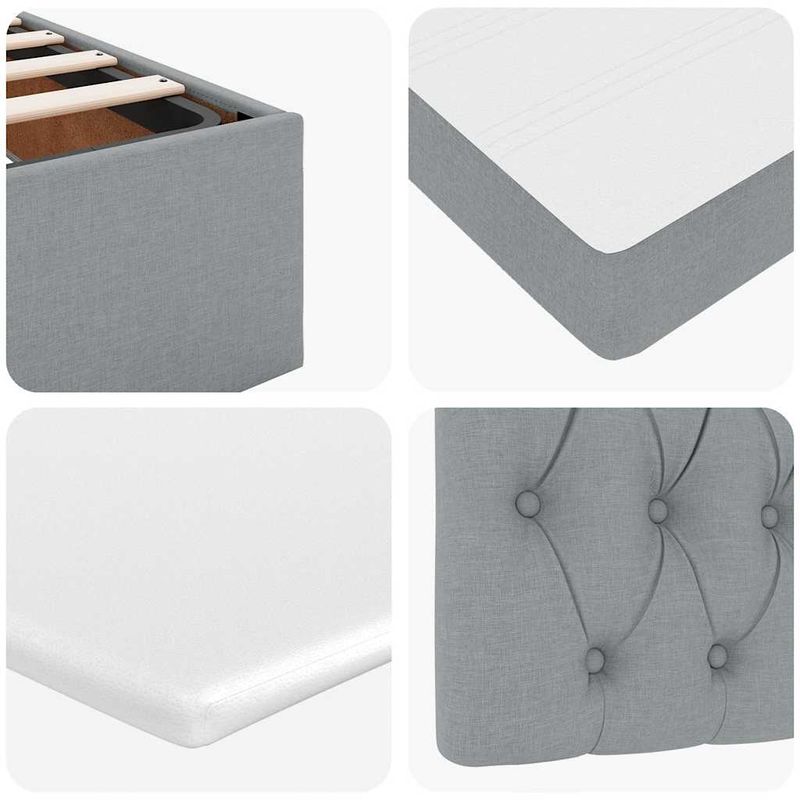 Casa si Gradina - Mobilier - Paturi si accesorii - Paturi - Pat otoman cu saltea tesatura gri deschis 100x200 cm, model design cu nasturi - Infinity.ro