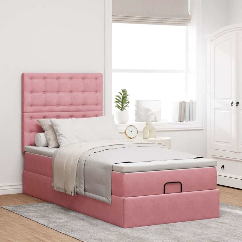 Casa si Gradina - Mobilier - Paturi si accesorii - Paturi - Cadru de pat otoman cu saltele Roz 100x200cm catifea - Infinity.ro