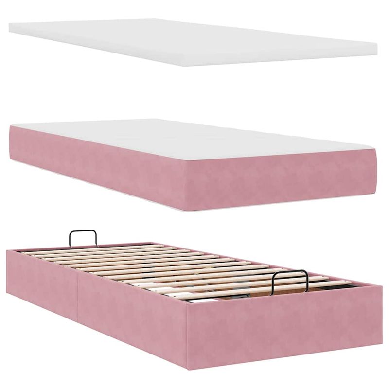 Casa si Gradina - Mobilier - Paturi si accesorii - Paturi - Cadru de pat otoman cu saltele Roz 100x200cm catifea - Infinity.ro