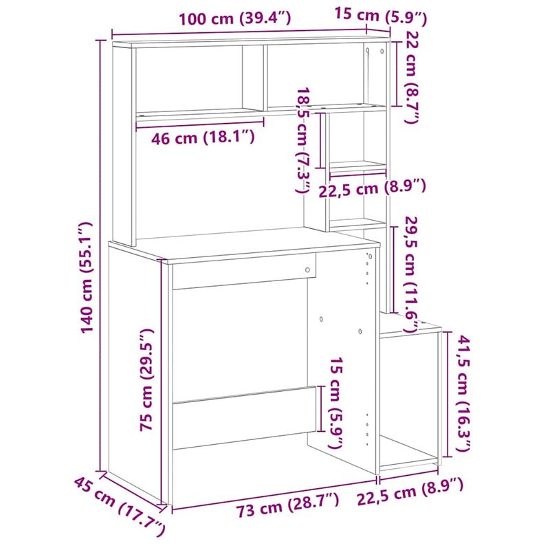 Casa si Gradina - Mobilier - Mese si birouri - Birouri - Birou cu rafturi, lemn vechi, 100x45x140 cm, lemn prelucrat - Infinity.ro