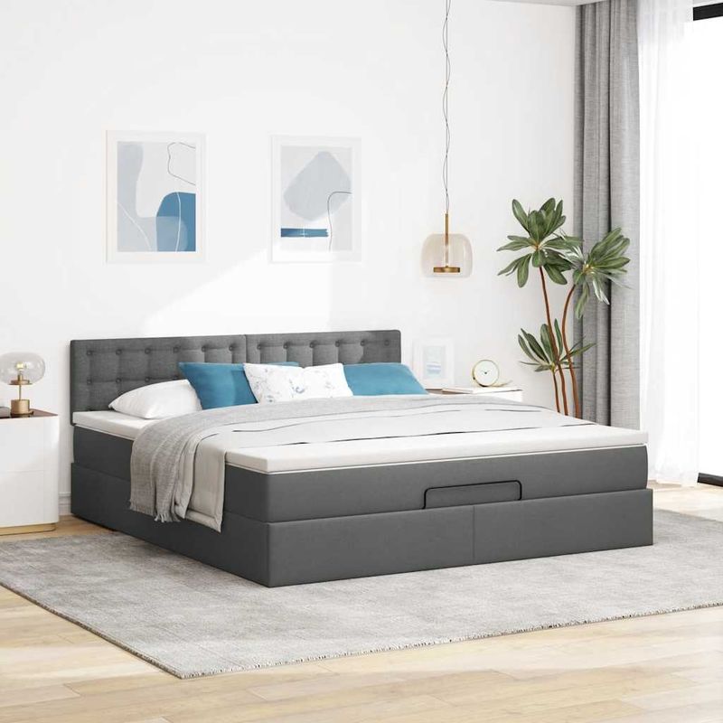 Casa si Gradina - Mobilier - Paturi si accesorii - Paturi - Cadru pat otoman cu saltea tesatura gri inchis 160x200 cm - Infinity.ro