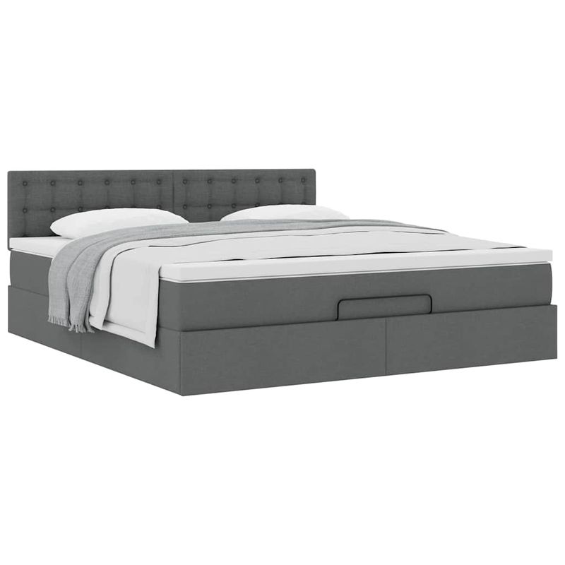 Casa si Gradina - Mobilier - Paturi si accesorii - Paturi - Cadru pat otoman cu saltea tesatura gri inchis 160x200 cm - Infinity.ro