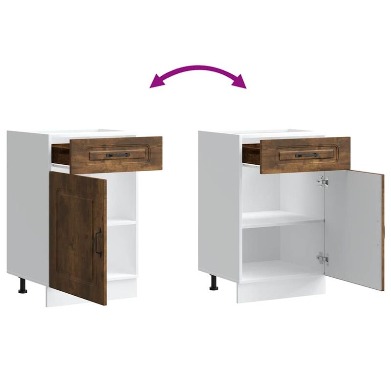 Casa si Gradina - Mobilier - Comode si corpuri - Corpuri bucatarie - Dulap de bucatarie „Kalmar” din lemn de lemn de stejar afumat, model 1x dulap inferior (1 ușă 1 sertar), mărime 50x46x81.5 cm - Infinity.ro
