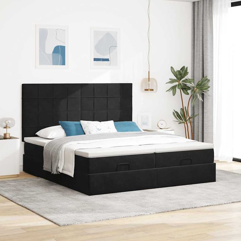 Casa si Gradina - Mobilier - Paturi si accesorii - Paturi - Cadru de pat otoman cu saltele, catifea neagra 160x200cm - Infinity.ro