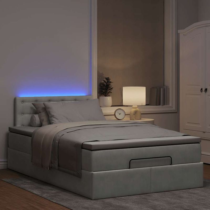 Casa si Gradina - Mobilier - Paturi si accesorii - Paturi - Cadru de pat otoman cu saltea Gri deschis 120x190 cm catifea - Infinity.ro