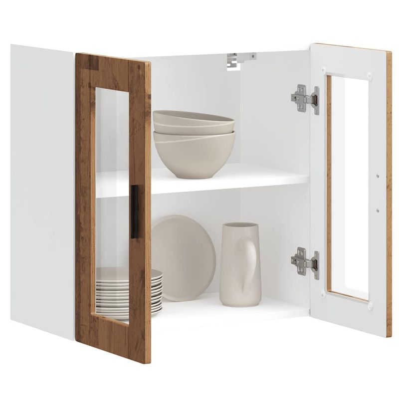 Casa si Gradina - Mobilier - Comode si corpuri - Corpuri bucatarie - Dulap de bucatarie cu usa din sticla din lemn vechi „Porto”., model 1x dulap de perete din sticlă (2 uși), mărime 60x31x60 cm - Infinity.ro