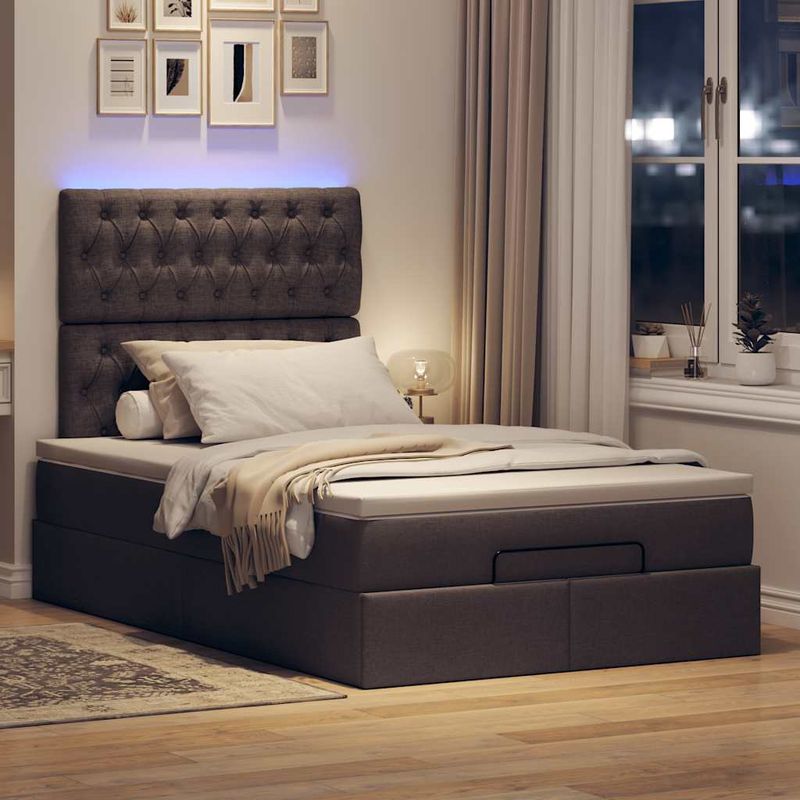 Casa si Gradina - Mobilier - Paturi si accesorii - Paturi - Cadru de pat otoman cu saltea tesatura maro inchis 120x190 cm - Infinity.ro