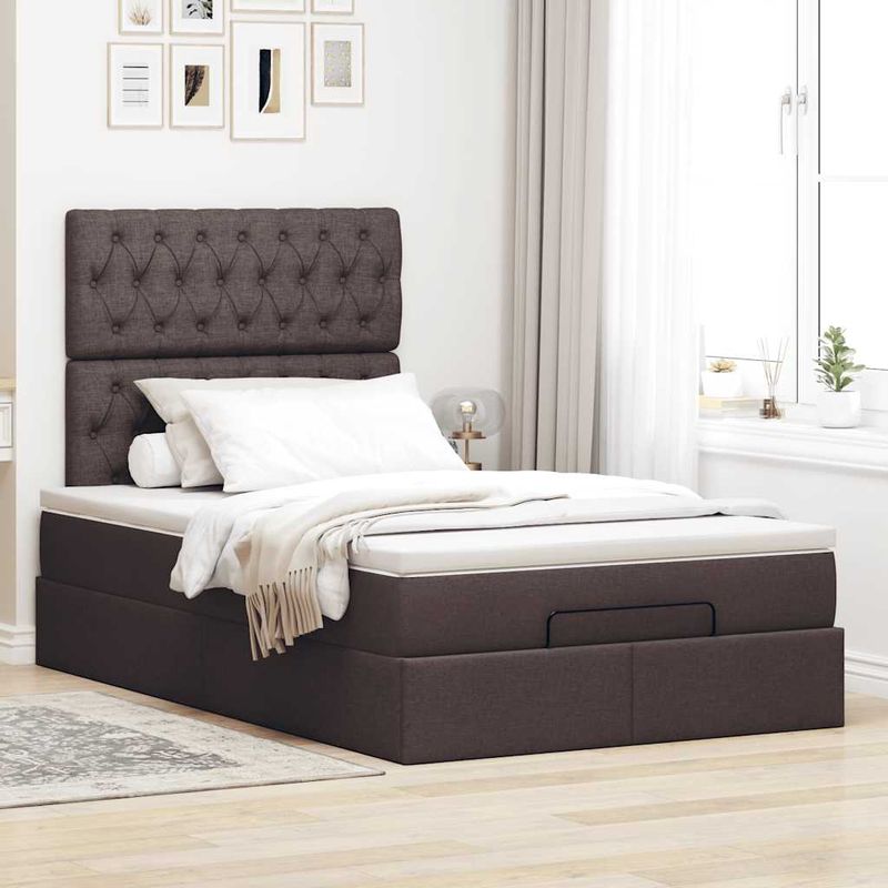 Casa si Gradina - Mobilier - Paturi si accesorii - Paturi - Cadru de pat otoman cu saltea tesatura maro inchis 120x190 cm - Infinity.ro