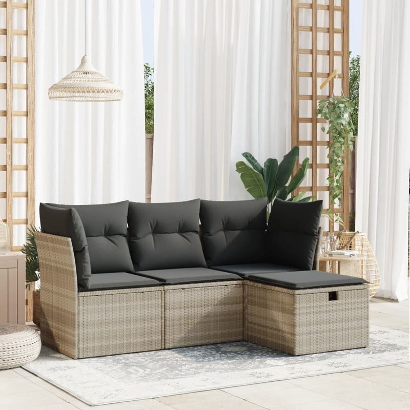 Casa si Gradina - Gradina si terasa - Mobilier exterior - Seturi mobila gradina - Set canapea de gradina cu perne, 4 piese, gri deschis poliratan - Infinity.ro