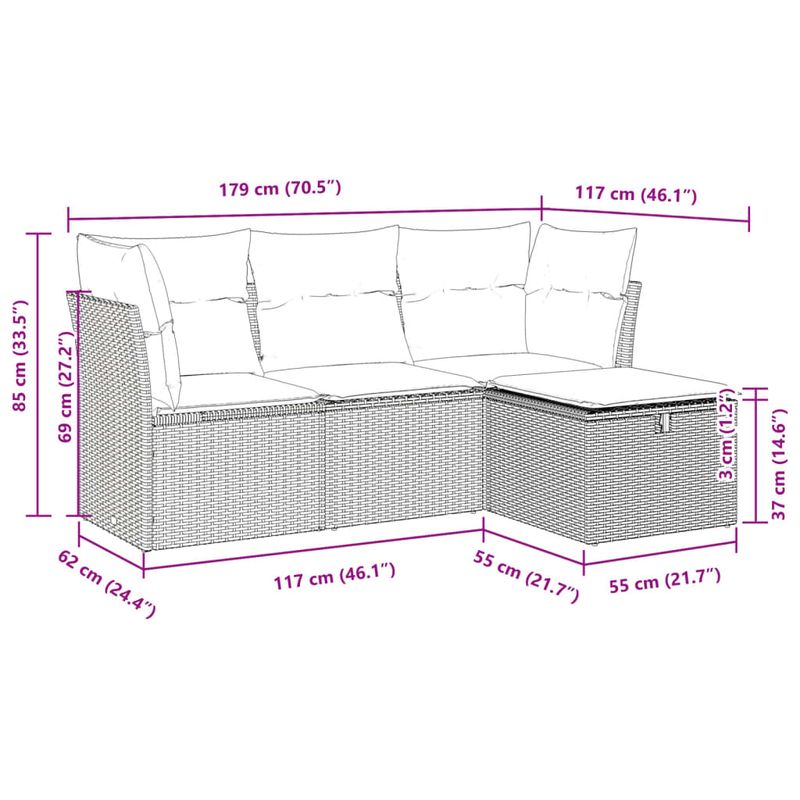 Casa si Gradina - Gradina si terasa - Mobilier exterior - Seturi mobila gradina - Set canapea de gradina cu perne, 4 piese, gri deschis poliratan - Infinity.ro