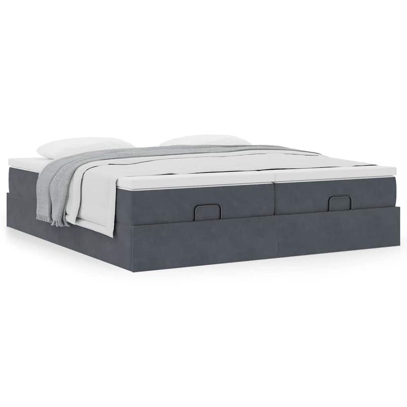 Casa si Gradina - Mobilier - Paturi si accesorii - Paturi - Cadru de pat otoman cu saltele Gri inchis 200x200cm catifea - Infinity.ro
