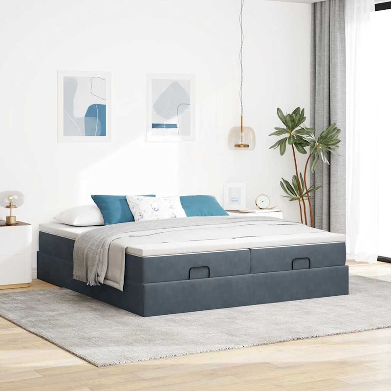 Casa si Gradina - Mobilier - Paturi si accesorii - Paturi - Cadru de pat otoman cu saltele Gri inchis 200x200cm catifea - Infinity.ro