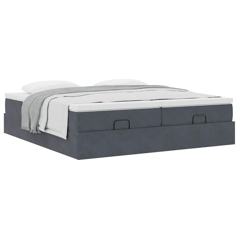Casa si Gradina - Mobilier - Paturi si accesorii - Paturi - Cadru de pat otoman cu saltele Gri inchis 200x200cm catifea - Infinity.ro