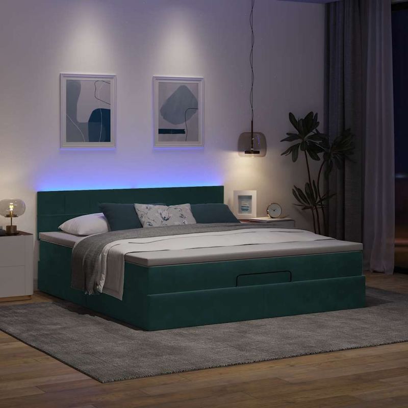 Casa si Gradina - Mobilier - Paturi si accesorii - Paturi - Cadru de pat otoman cu saltea verde inchis 180x200cm catifea - Infinity.ro