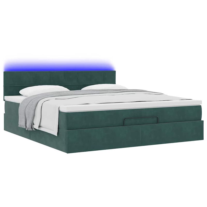 Casa si Gradina - Mobilier - Paturi si accesorii - Paturi - Cadru de pat otoman cu saltea verde inchis 180x200cm catifea - Infinity.ro
