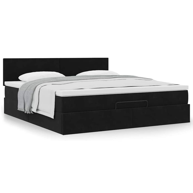 Casa si Gradina - Mobilier - Paturi si accesorii - Paturi - Cadru de pat otoman cu saltea, catifea neagra 160x200cm - Infinity.ro