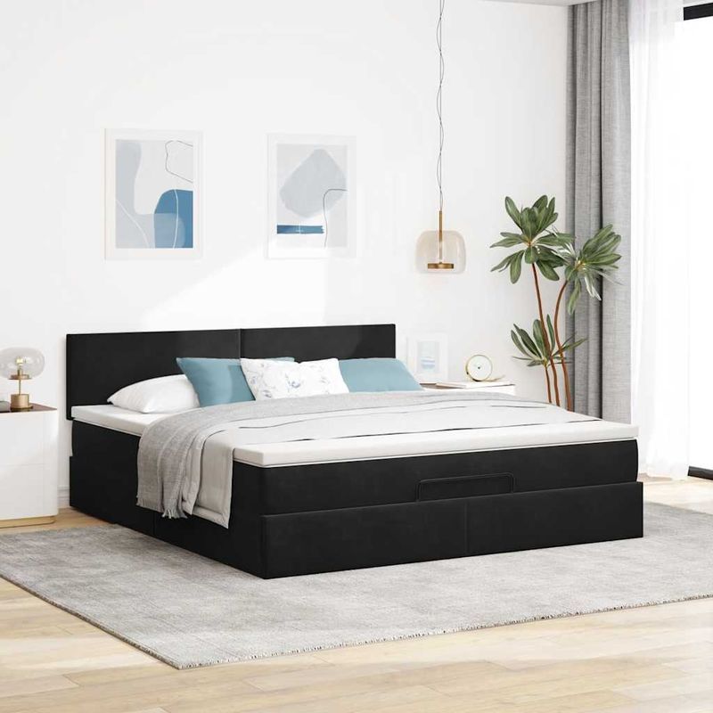 Casa si Gradina - Mobilier - Paturi si accesorii - Paturi - Cadru de pat otoman cu saltea, catifea neagra 160x200cm - Infinity.ro