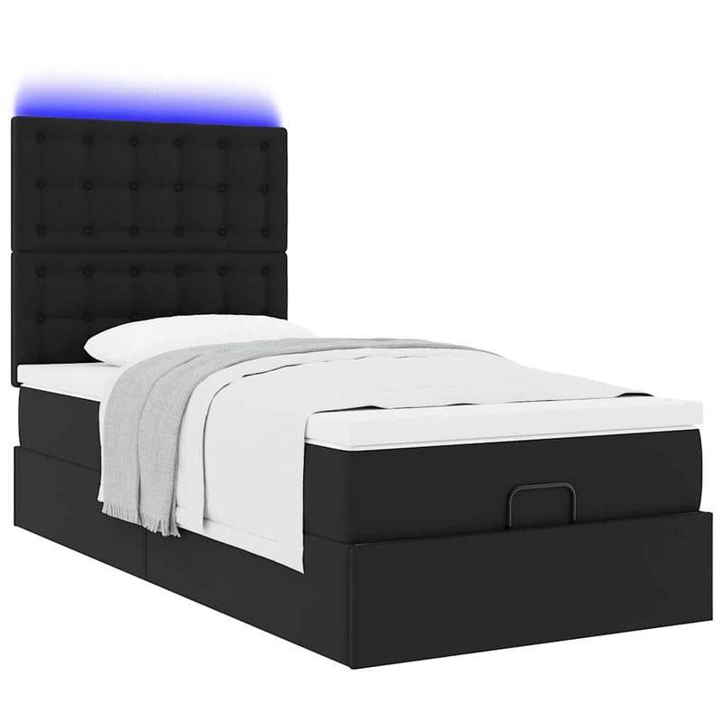 Casa si Gradina - Mobilier - Paturi si accesorii - Paturi - Cadru de pat otoman cu saltea neagra 90x190cm piele artificiala - Infinity.ro