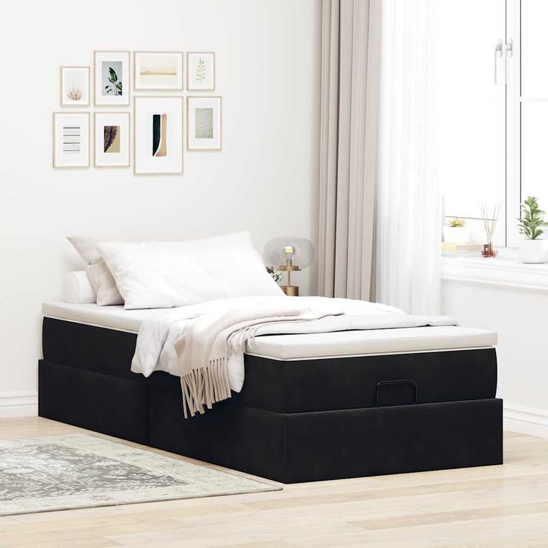 Casa si Gradina - Mobilier - Paturi si accesorii - Paturi - Cadru de pat otoman cu saltea, catifea neagra 100x200cm - Infinity.ro