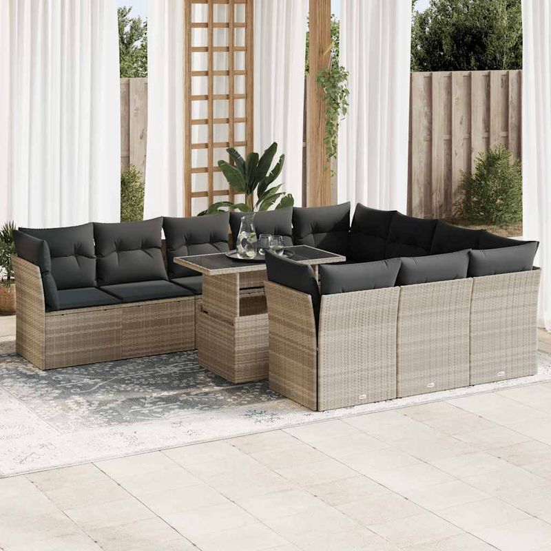 Casa si Gradina - Gradina si terasa - Mobilier exterior - Seturi mobila gradina - Set canapele de gradina cu perne, 11 piese, gri, poliratan - Infinity.ro