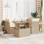 Casa si Gradina - Gradina si terasa - Mobilier exterior - Seturi mobila gradina - Set canapele de gradina cu perne, 5 piese, bej, poliratan - Infinity.ro