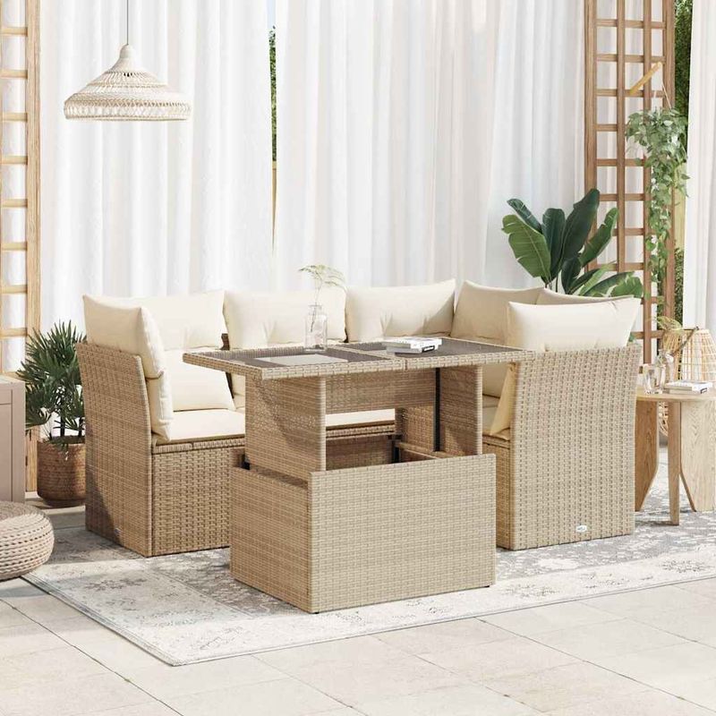 Casa si Gradina - Gradina si terasa - Mobilier exterior - Seturi mobila gradina - Set canapele de gradina cu perne, 5 piese, bej, poliratan - Infinity.ro