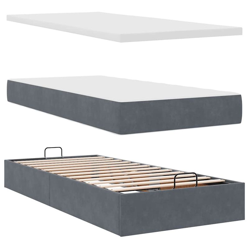 Casa si Gradina - Mobilier - Paturi si accesorii - Paturi - Cadru de pat otoman cu saltele Gri inchis 100x200cm catifea - Infinity.ro