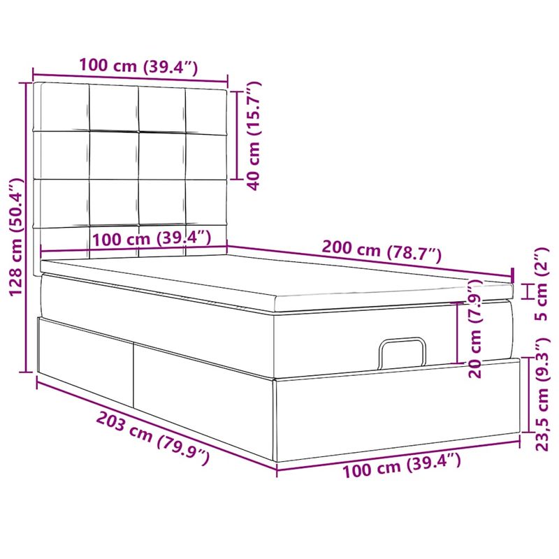 Casa si Gradina - Mobilier - Paturi si accesorii - Paturi - Cadru de pat otoman cu saltele Gri inchis 100x200cm catifea - Infinity.ro