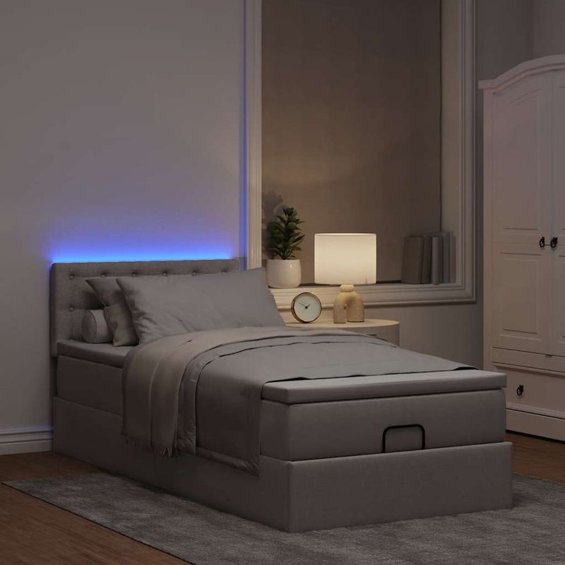 Casa si Gradina - Mobilier - Paturi si accesorii - Paturi - Pat otoman cu saltea Taupe 100x200 cm Stofa, model nasturi - Infinity.ro