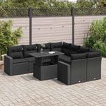 Casa si Gradina - Gradina si terasa - Mobilier exterior - Seturi mobila gradina - Set mobilier de gradina cu perne, 9 piese, negru, poliratan - Infinity.ro