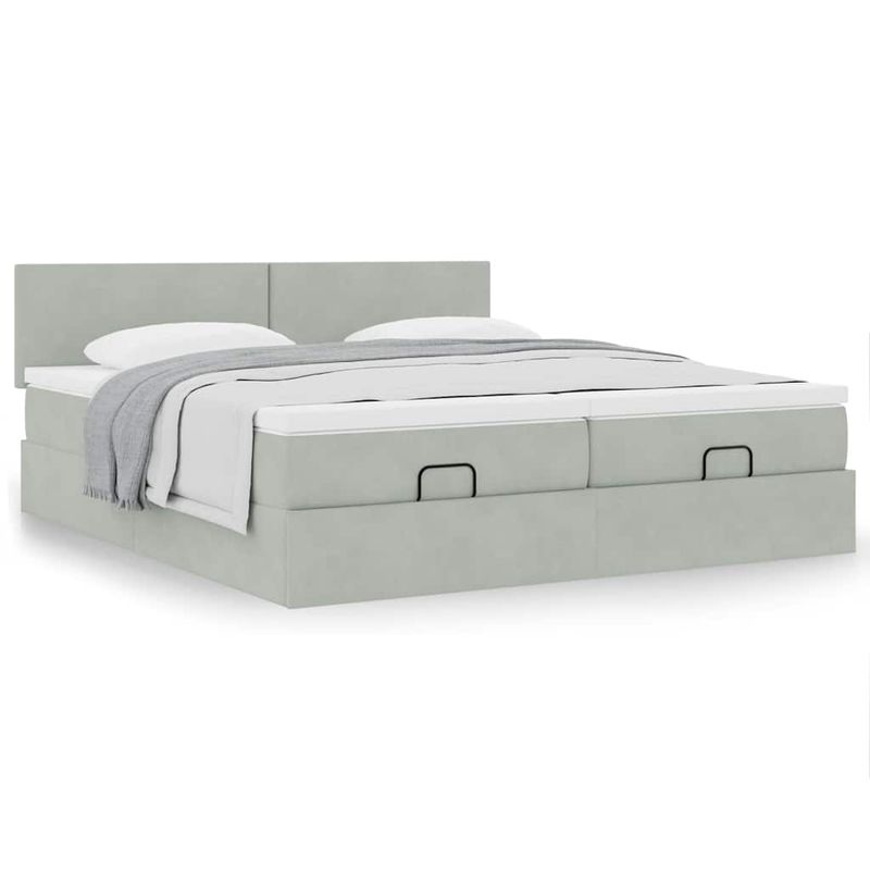 Casa si Gradina - Mobilier - Paturi si accesorii - Paturi - Cadru de pat otoman cu saltele Gri deschis 180x200cm catifea - Infinity.ro