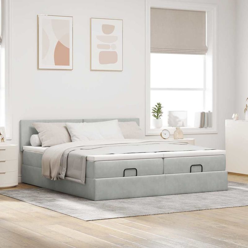 Casa si Gradina - Mobilier - Paturi si accesorii - Paturi - Cadru de pat otoman cu saltele Gri deschis 180x200cm catifea - Infinity.ro