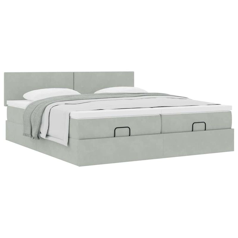 Casa si Gradina - Mobilier - Paturi si accesorii - Paturi - Cadru de pat otoman cu saltele Gri deschis 180x200cm catifea - Infinity.ro
