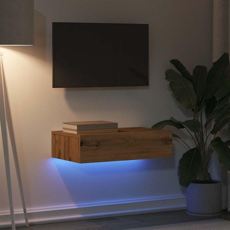 Casa si Gradina - Mobilier - Comode si corpuri - Comode - Comoda TV cu lumini LED, stejar artizanal, 60x35x15,5 cm - Infinity.ro