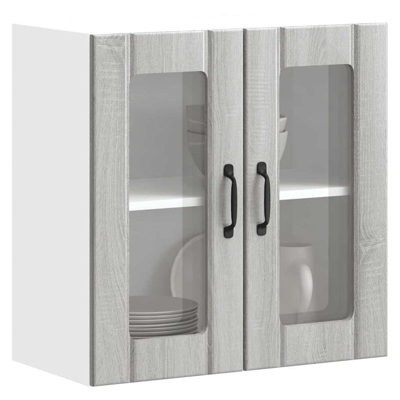 Casa si Gradina - Mobilier - Comode si corpuri - Corpuri bucatarie - Dulap bucatarie cu usa sticla Kalmar lemn prelucrat gri Sonoma - Infinity.ro