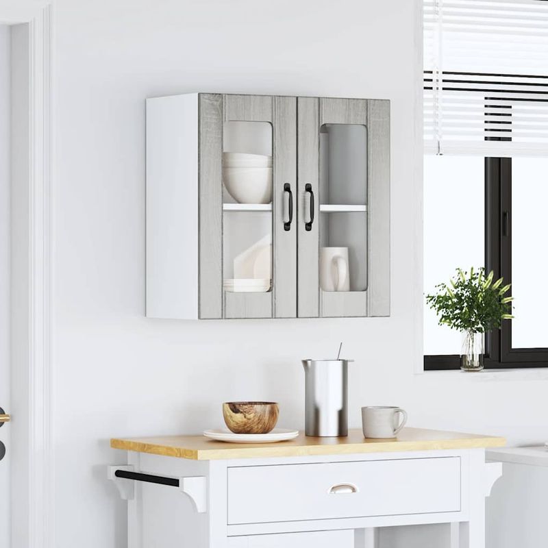 Casa si Gradina - Mobilier - Comode si corpuri - Corpuri bucatarie - Dulap bucatarie cu usa sticla Kalmar lemn prelucrat gri Sonoma - Infinity.ro