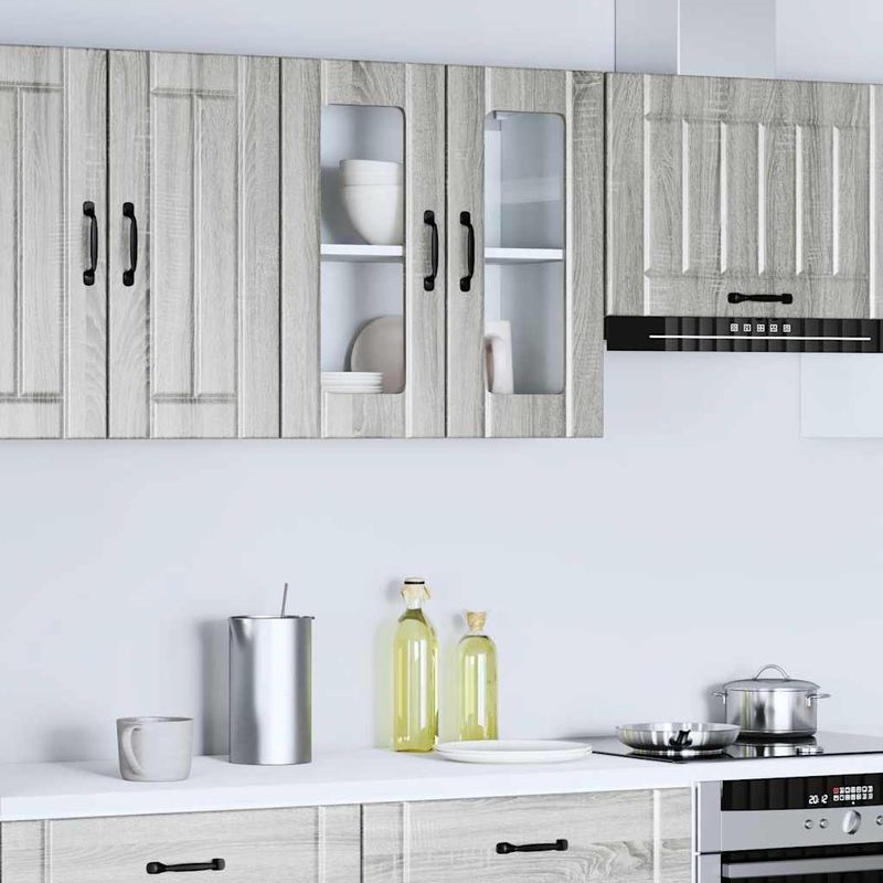 Casa si Gradina - Mobilier - Comode si corpuri - Corpuri bucatarie - Dulap bucatarie cu usa sticla Kalmar lemn prelucrat gri Sonoma - Infinity.ro