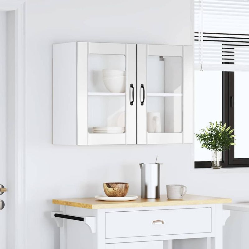 Casa si Gradina - Mobilier - Comode si corpuri - Corpuri bucatarie - Dulap bucatarie cu usa sticla Lucca lemn prelucrat alb lucios, mărime 80x31x60 cm - Infinity.ro