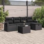Casa si Gradina - Gradina si terasa - Mobilier exterior - Seturi mobila gradina - Set mobilier de gradina cu perne, 6 piese, negru, poliratan - Infinity.ro