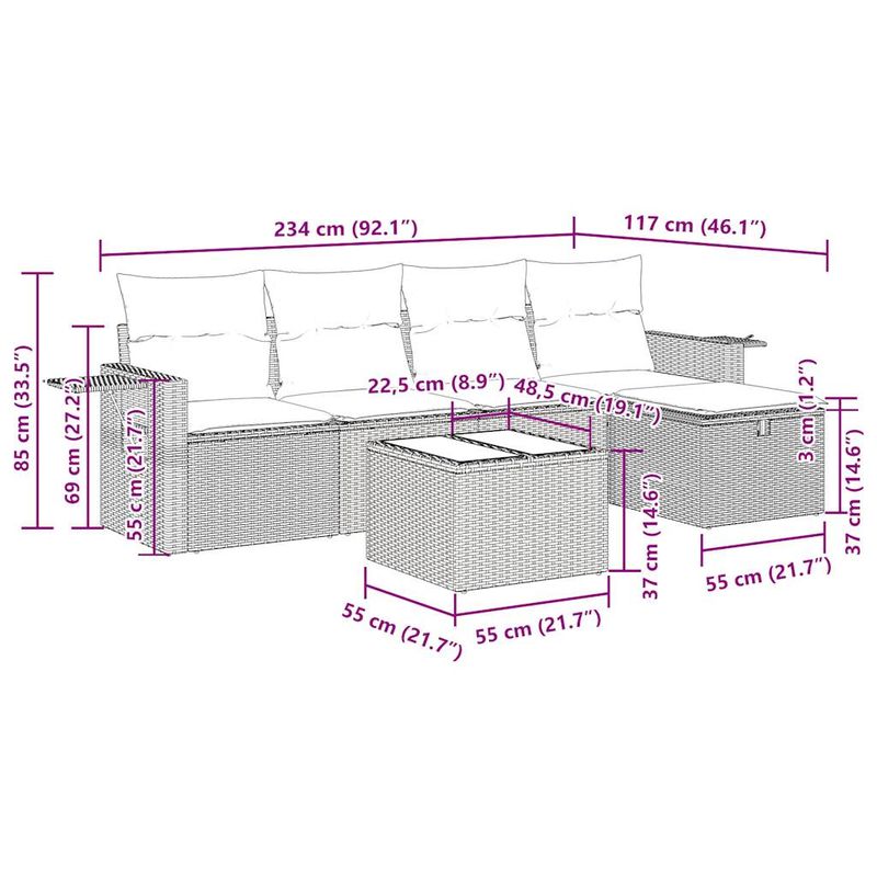 Casa si Gradina - Gradina si terasa - Mobilier exterior - Seturi mobila gradina - Set mobilier de gradina cu perne, 6 piese, negru, poliratan - Infinity.ro