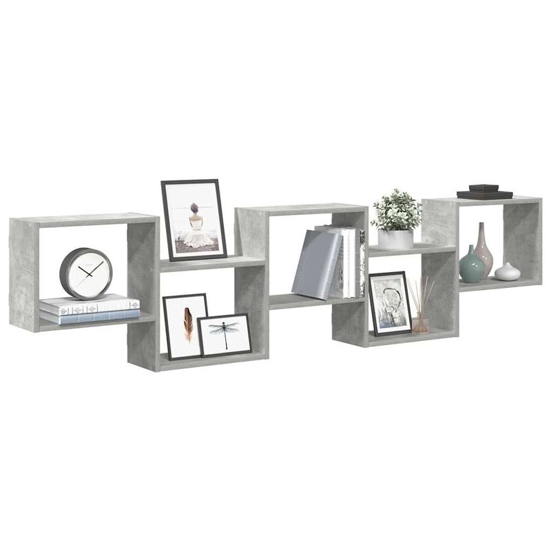 Casa si Gradina - Mobilier - Biblioteci si rafturi - Rafturi - Raft cubic perete cu 5 compartimente gri beton lemn prelucrat - Infinity.ro