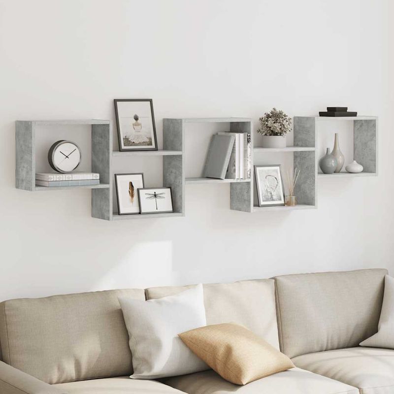 Casa si Gradina - Mobilier - Biblioteci si rafturi - Rafturi - Raft cubic perete cu 5 compartimente gri beton lemn prelucrat - Infinity.ro
