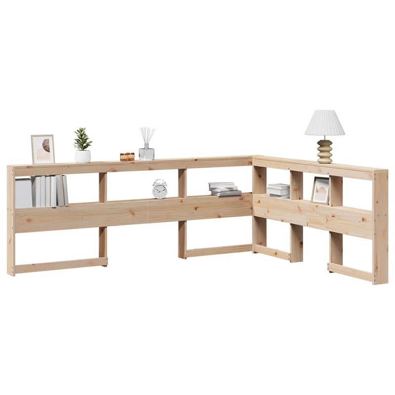 Casa si Gradina - Mobilier - Paturi si accesorii - Accesorii paturi - Tablie de pat cu biblioteca in forma de L, ceara maro lemn masiv de pin, mărime 108.5x208.5x80 cm - Infinity.ro