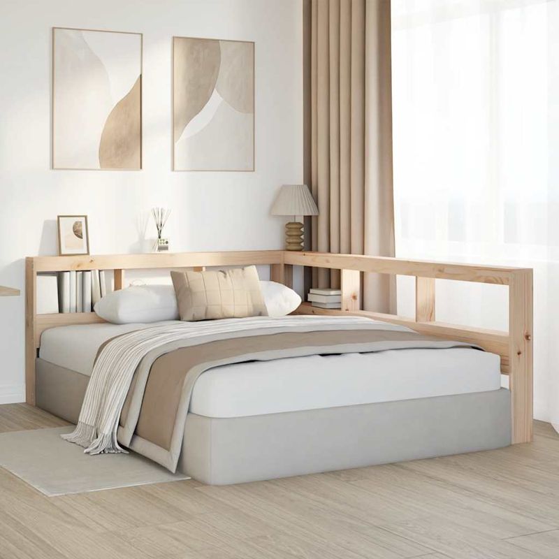 Casa si Gradina - Mobilier - Paturi si accesorii - Accesorii paturi - Tablie de pat cu biblioteca in forma de L, ceara maro lemn masiv de pin, mărime 108.5x208.5x80 cm - Infinity.ro