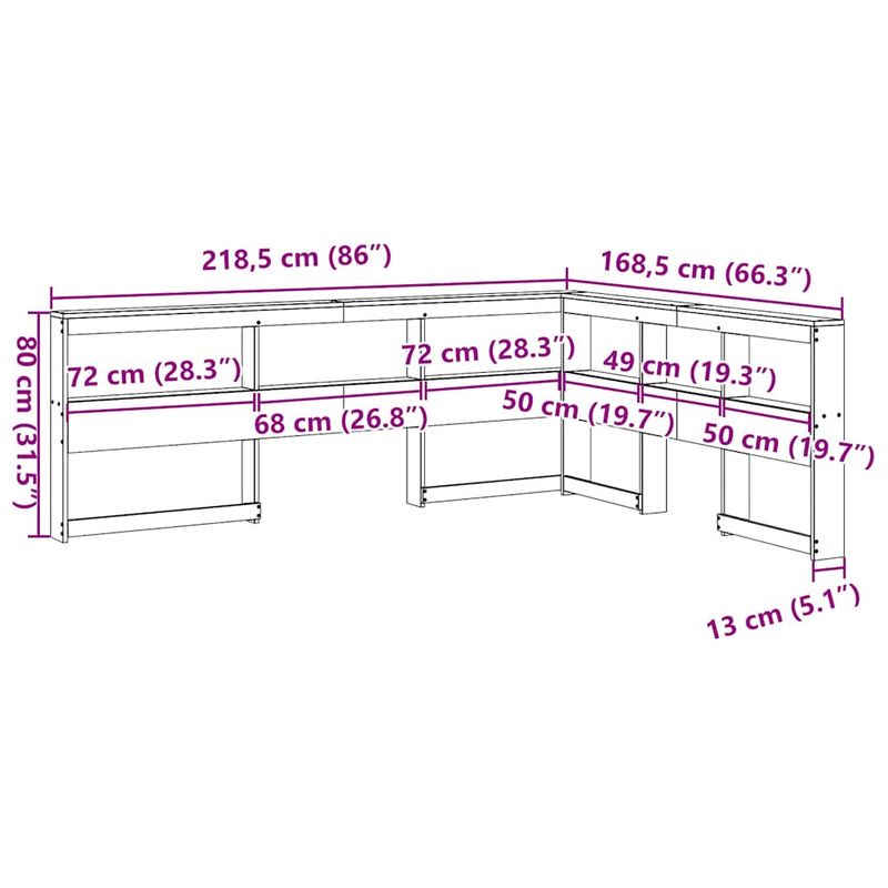 Casa si Gradina - Mobilier - Paturi si accesorii - Accesorii paturi - Tablie de pat cu biblioteca in forma de L, ceara maro lemn masiv de pin, mărime 108.5x208.5x80 cm - Infinity.ro