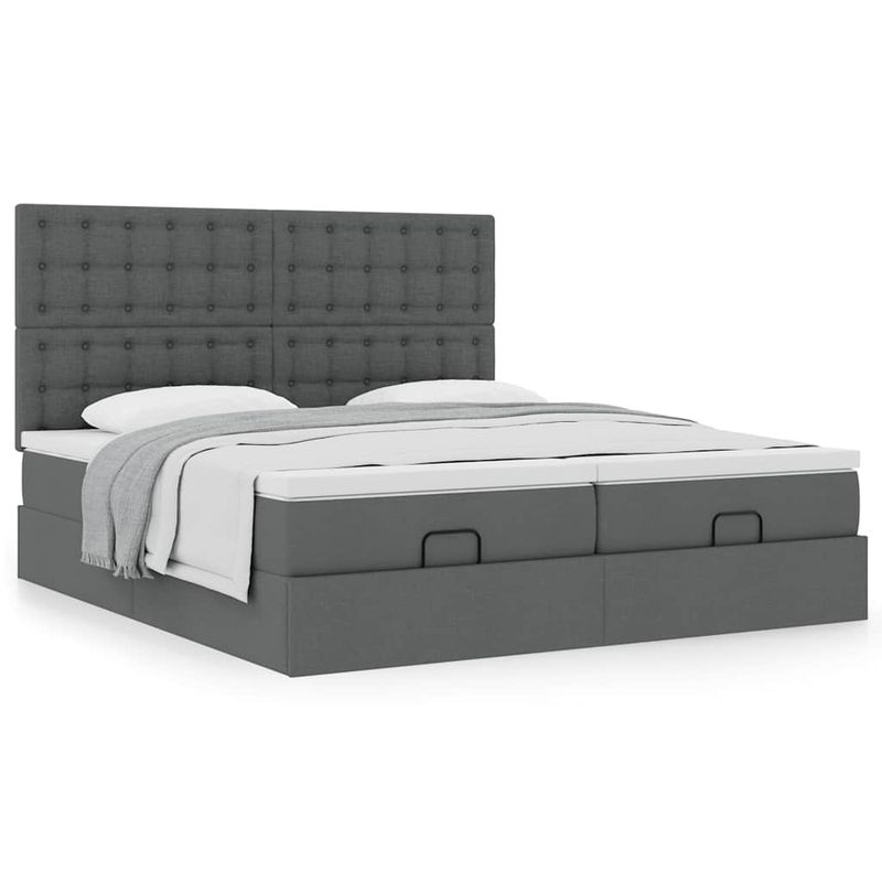 Casa si Gradina - Mobilier - Paturi si accesorii - Paturi - Cadru de pat otoman cu saltele tesatura gri inchis 160x200cm - Infinity.ro