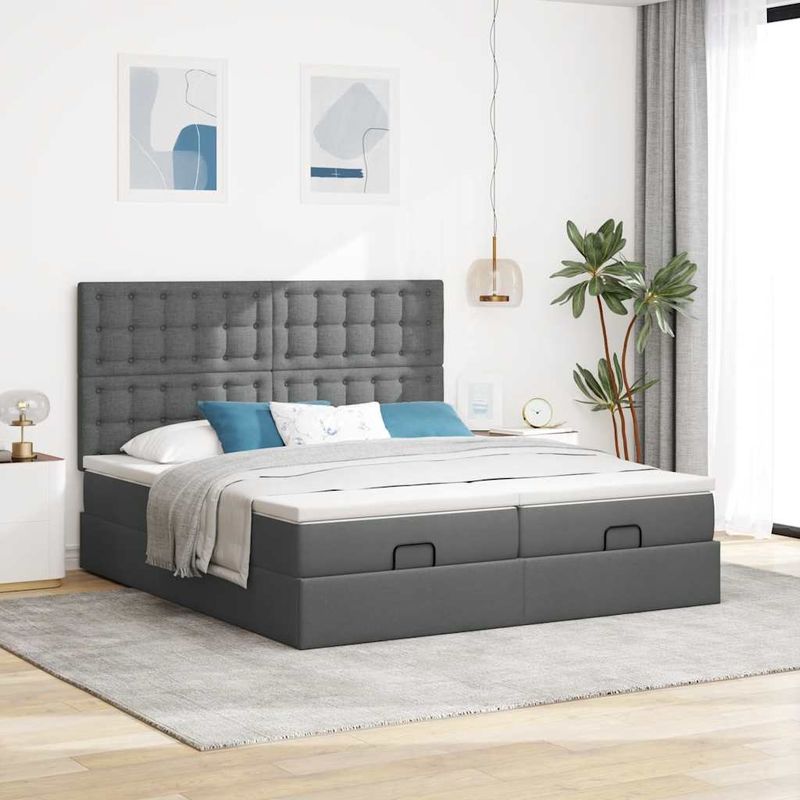 Casa si Gradina - Mobilier - Paturi si accesorii - Paturi - Cadru de pat otoman cu saltele tesatura gri inchis 160x200cm - Infinity.ro