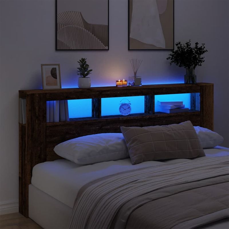 Casa si Gradina - Mobilier - Paturi si accesorii - Accesorii paturi - Tablie pat cu LED lemn vechi 200x18,5x103,5 cm lemn prelucrat - Infinity.ro